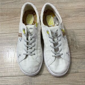 Hey Dude White Shoes with Gray and Yellow Accents